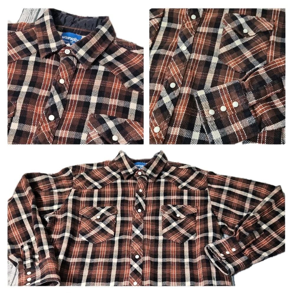 Wrangler Flannel Pearl Snap XL Plaid Cowboy Western Shirt Heavy